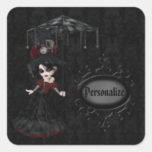 Steampunk Goth Girl Black Stickers personnalisés