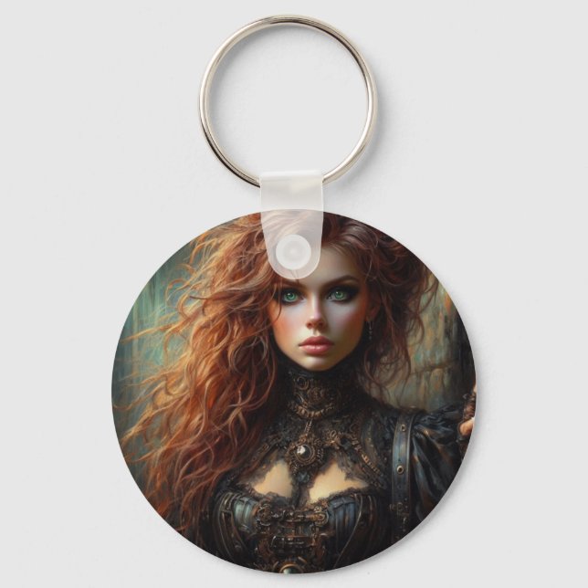 Steampunk gothic female  keychain (Front)