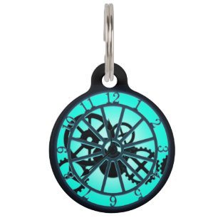Steampunk Gothic Ironwork Clock Visible Gears Pet Tag