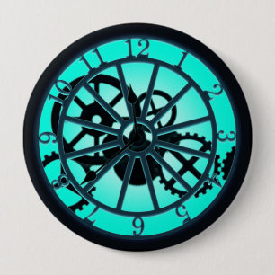 Steampunk Gothic Ironwork Clock With Visible Gears 4 Inch Round Button