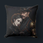 Steampunk Gothic pair Throw Pillow<br><div class="desc">A breathtaking portrait of an elegant steampunk couple in dark Victorian vaults. The gentleman wears a mechanical arm and cylinder while the lady rests in his arms and holds a black rose. ​ This picture captures the beauty of the dark romance perfectly and is ideal for wedding gifts, anniversaries or...</div>
