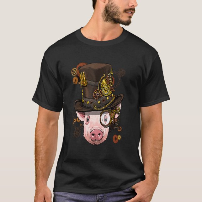 Steampunk Gothic Pig Face Mechanical Farm Animal P T-Shirt (Front)