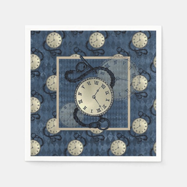 Steampunk gothic punk clocks & skulls paper  napkin (Front)
