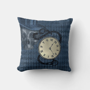Steampunk gothic punk clocks & skulls pillow