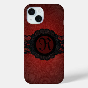 steampunk gothic victorian red black lace monogram iPhone 15 case