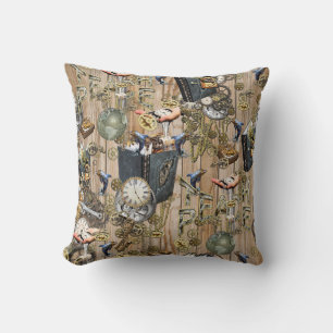 Steampunk Graphic Element Collections on wood Throw Pillow