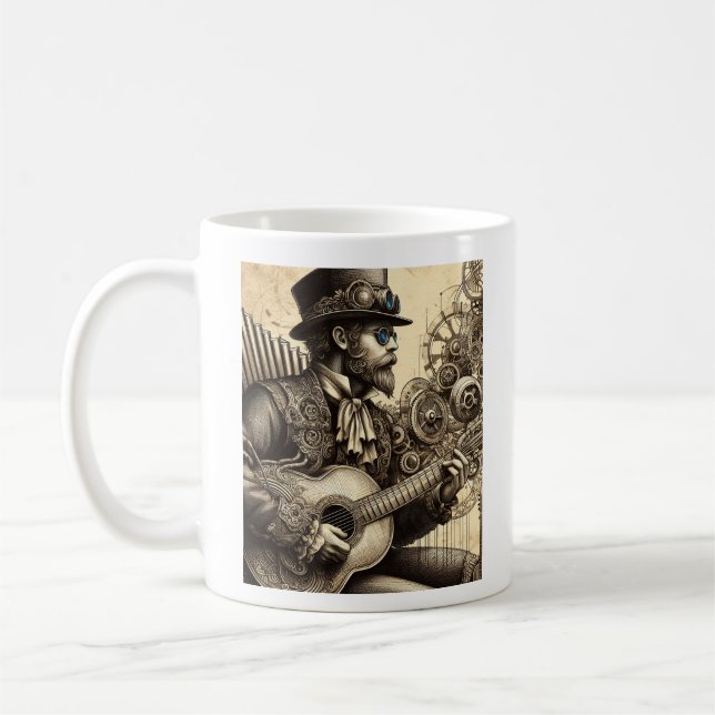 Steampunk Guitar Man Coffee Mug (Left)