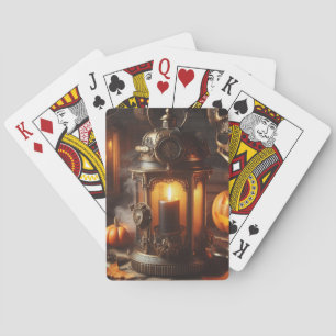 Steampunk Halloween Black Lantern Playing Cards