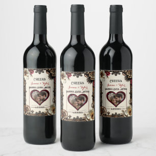 Steampunk Happily Ever After   Cheers Wedding Wine Label