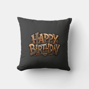 Steampunk happy birthday lettering throw pillow