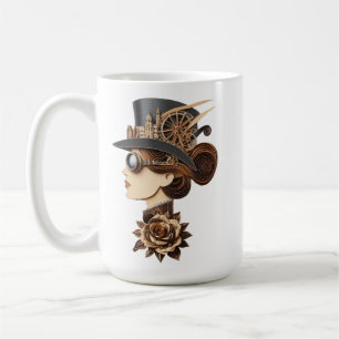 Steampunk hat womans face modern art coffee mug