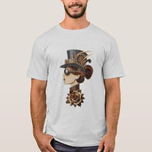 Steampunk hat womans face modern art  T-Shirt