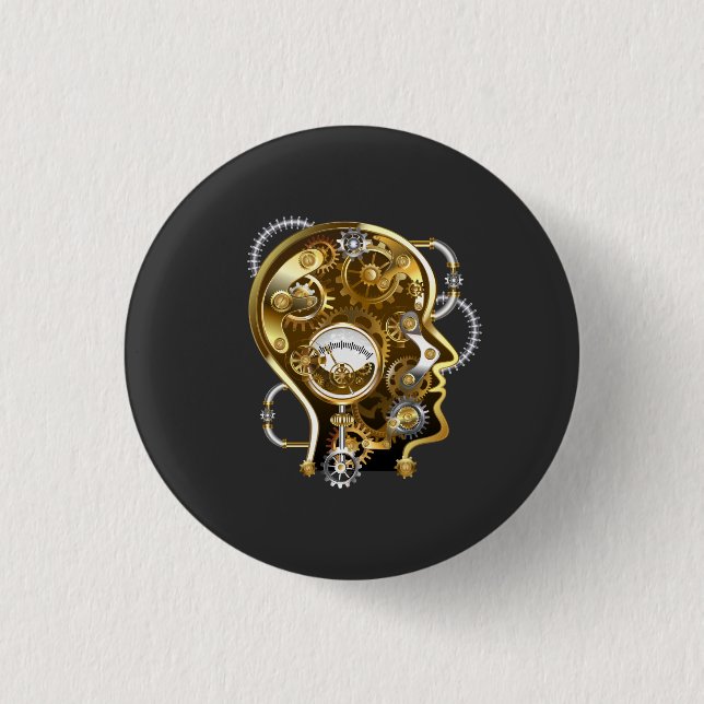 Steampunk Head with Manometer 1 Inch Round Button (Front)