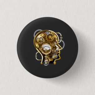 Steampunk Head with Manometer 1 Inch Round Button