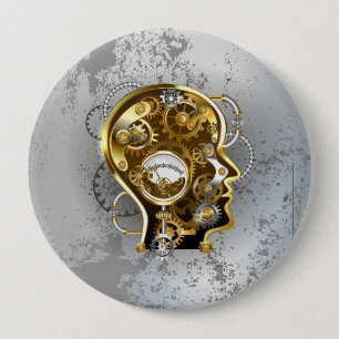 Steampunk head with manometer 4 inch round button