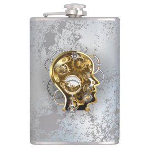 Steampunk head with manometer hip flask
