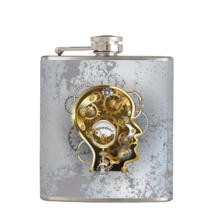 Steampunk head with manometer hip flask