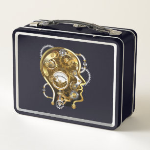 Steampunk head with manometer metal lunch box