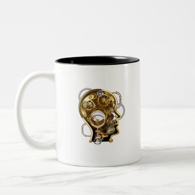 Steampunk Head with Manometer Two-Tone Coffee Mug (Left)