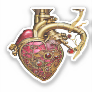 Steampunk Heart Anatomical Rubies and Gears