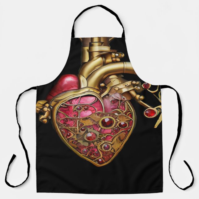 Steampunk Heart Anatomical Rubies and Gears Apron (Front)