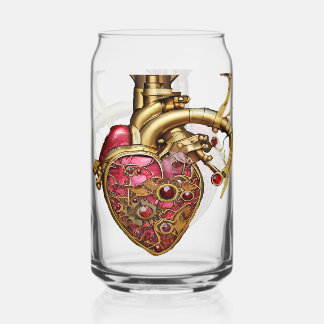 Steampunk Heart Anatomical Rubies and Gears Can Glass