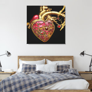 Steampunk Heart Anatomical Rubies and Gears Canvas Print