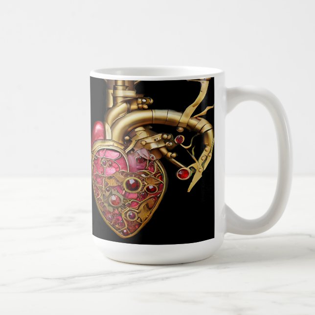 Steampunk Heart Anatomical Rubies and Gears Coffee Mug (Right)