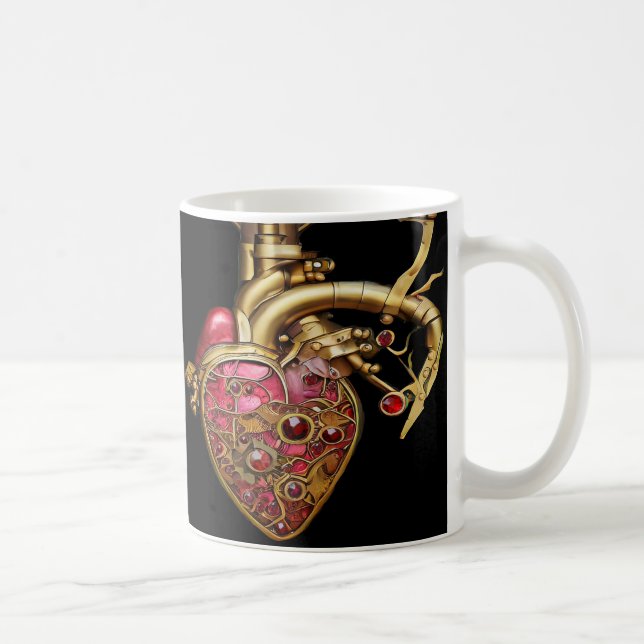 Steampunk Heart Anatomical Rubies and Gears Coffee Mug (Right)