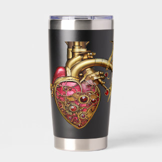 Steampunk Heart Anatomical Rubies and Gears Insulated Tumbler