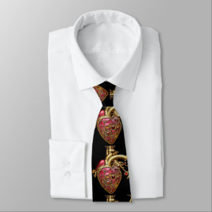 Steampunk Heart Anatomical Rubies and Gears Tie