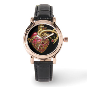 Steampunk Heart Anatomical Rubies and Gears Watch