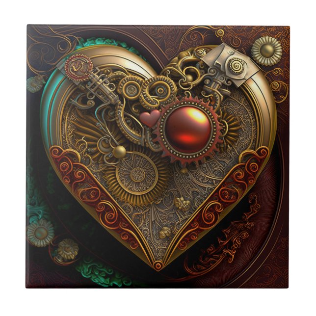 Steampunk Heart Ceramic Tile (Front)