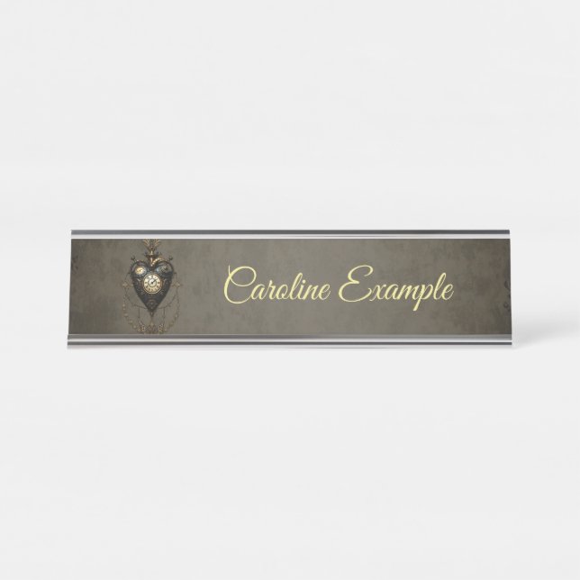 Steampunk heart,  desk name plate (Front)