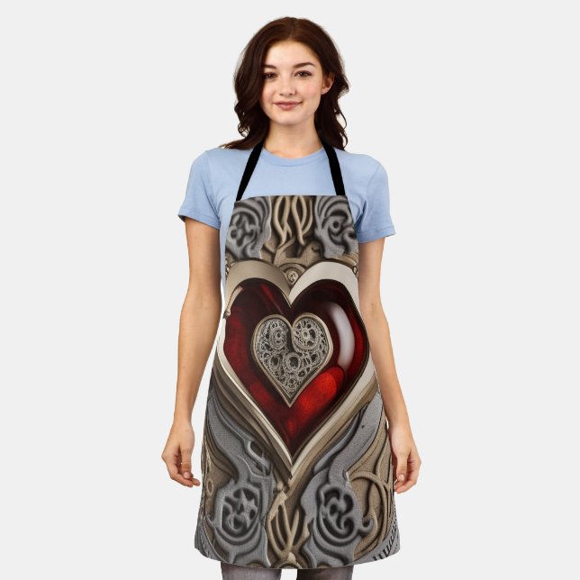 Steampunk Heart – Intricate Mechanical Love  Apron (Worn)