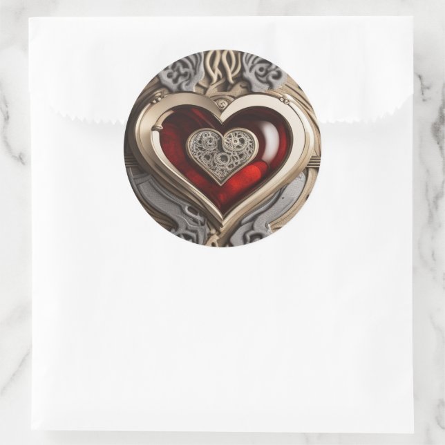 Steampunk Heart – Intricate Mechanical Love  Classic Round Sticker (Bag)