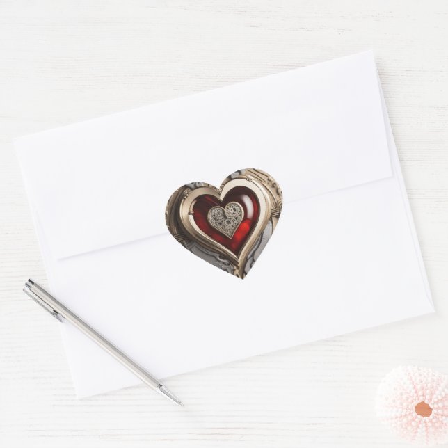 Steampunk Heart – Intricate Mechanical Love  Heart Sticker (Envelope)
