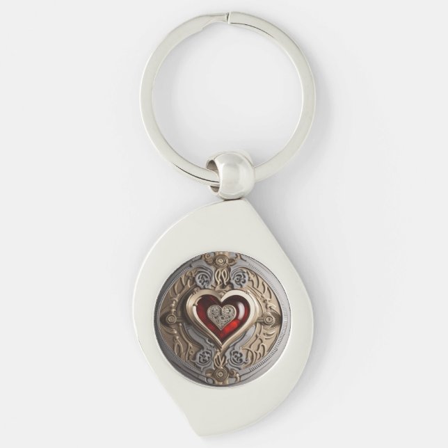 Steampunk Heart – Intricate Mechanical Love  Keychain (Front)
