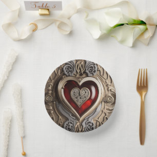 Steampunk Heart – Intricate Mechanical Love  Paper Plate