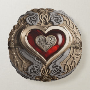 Steampunk Heart – Intricate Mechanical Love Round Pillow