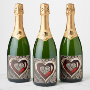 Steampunk Heart – Intricate Mechanical Love  Sparkling Wine Label