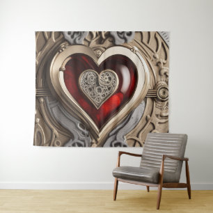 Steampunk Heart – Intricate Mechanical Love  Tapestry