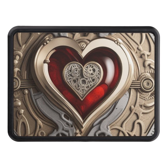 Steampunk Heart – Intricate Mechanical Love  Trailer Hitch Cover (Front)