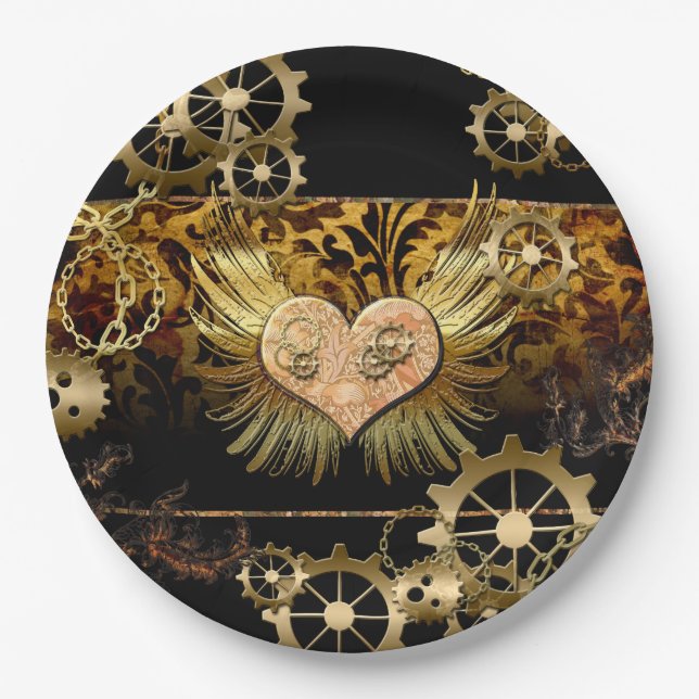 Steampunk heart paper plate (Front)