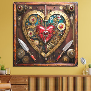 Steampunk Heart Rubies And Daggers For Warriors  Canvas Print