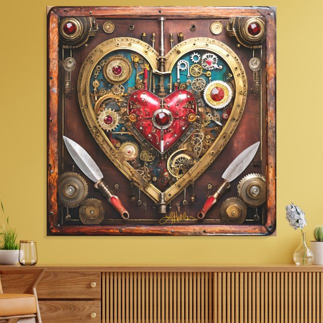 Steampunk Heart Rubies And Daggers For Warriors  Canvas Print (Insitu(LivingRoom))