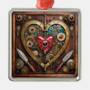 Steampunk Heart Rubies And Daggers For Warriors  Metal Ornament