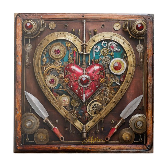 Steampunk Heart Rubies And Daggers For Warriors  Tile (Front)