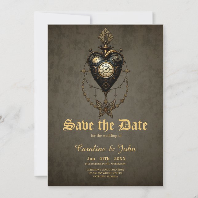Steampunk heart,  save the date (Front)