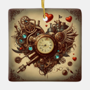 Steampunk heart/valentine's day ceramic ornament
